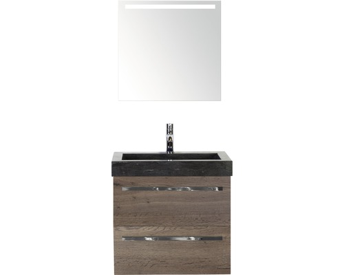 SANOX Badkamermeubelset Seville met LED lichtspiegel en zwarte wastafel 61 cm tabacco SANOX Badkamermeubelset Seville met LED lichtspiegel en zwarte wastafel 61 cm tabacco