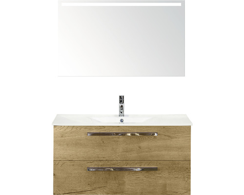 SANOX Badkamermeubelset Seville met LED lichtspiegel en keramische wastafel 101 cm natuur eiken SANOX Badkamermeubelset Seville met LED lichtspiegel en keramische wastafel 101 cm natuur eiken