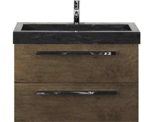 SANOX Badkamermeubelset Seville met spiegel en zwarte wastafel 81 cm tabacco
