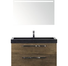 SANOX Badkamermeubelset Seville met LED lichtspiegel en zwarte wastafel 101 cm tabacco