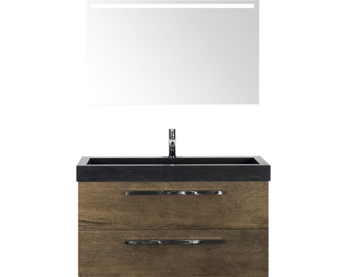 SANOX Badkamermeubelset Seville met LED lichtspiegel en zwarte wastafel 101 cm tabacco SANOX Badkamermeubelset Seville met LED lichtspiegel en zwarte wastafel 101 cm tabacco