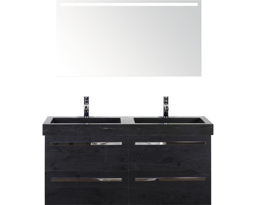 SANOX Badkamermeubelset Seville met LED lichtspiegel en zwarte wastafel 121 cm black oak SANOX Badkamermeubelset Seville met LED lichtspiegel en zwarte wastafel 121 cm black oak