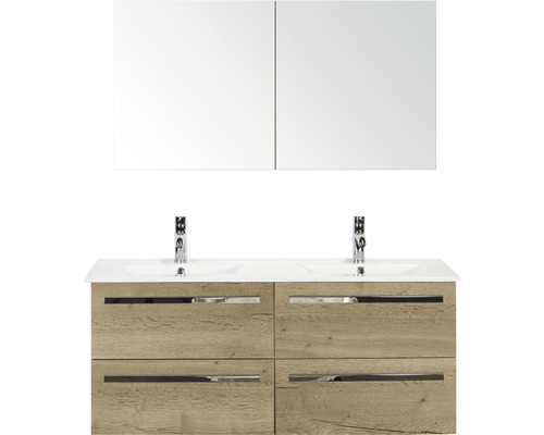 SANOX Badkamermeubelset Seville met spiegelkast en keramische wastafel 121 cm natuur eiken SANOX Badkamermeubelset Seville met spiegelkast en keramische wastafel 121 cm natuur eiken