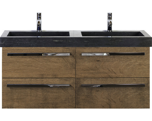 Wastafelonderkast met twee wastafels en vier laden