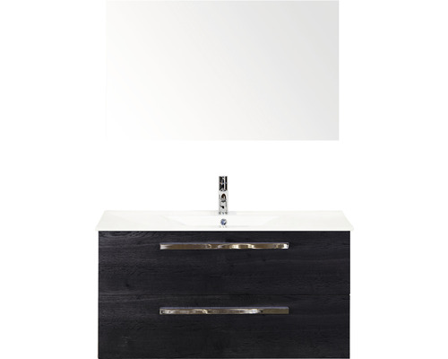 SANOX Badkamermeubelset Seville met spiegel en wastafel 101 cm black oak Wastafelmeubel met wastafel en spiegel voor de badkamer