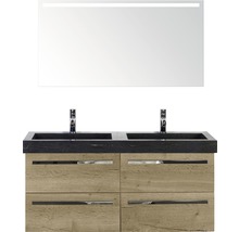 Dubbele wastafel met spiegel en onderkast voor de badkamer