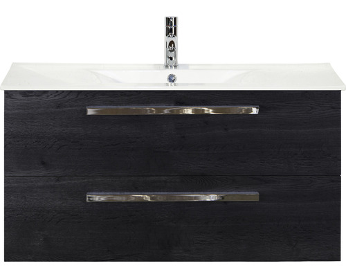 SANOX Badkamermeubelset Seville met keramische wastafel 101 cm black oak Wastafelonderkast met twee laden en opzetwastafel