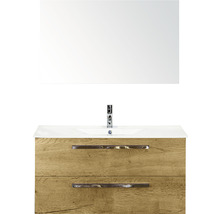 Badkamermeubelset Seville 100 cm keramische wastafel incl. spiegel natuur eiken-thumb-0