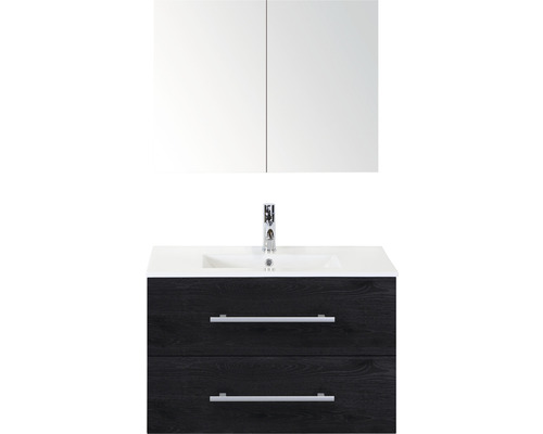 SANOX Badkamermeubelset Stretto met spiegelkast en wastafel 81 cm black oak Wastafelmeubel met onderkast, twee lades en spiegelkast