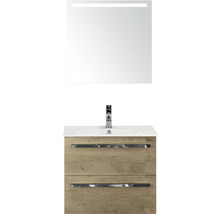 Wastafel met onderkast en spiegel met verlichting voor de badkamer