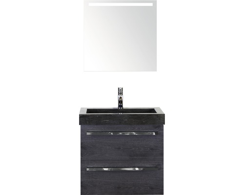 SANOX Badkamermeubelset met verlichte spiegel Seville 61x170x45,5 cm zwart eiken