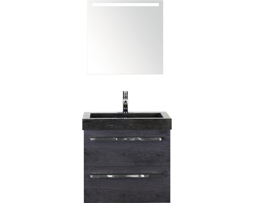 SANOX Badkamermeubelset Seville met LED lichtspiegel en zwarte wastafel 61 cm black oak SANOX Badkamermeubelset Seville met LED lichtspiegel en zwarte wastafel 61 cm black oak