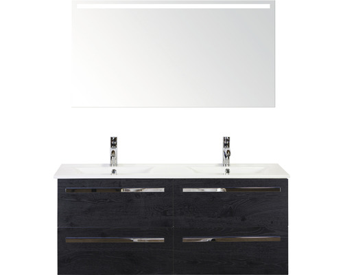 SANOX Badkamermeubelset vier laden Seville met LED lichtspiegel en keramische wastafel 121 cm black oak SANOX Badkamermeubelset vier laden Seville met LED lichtspiegel en keramische wastafel 121 cm black oak