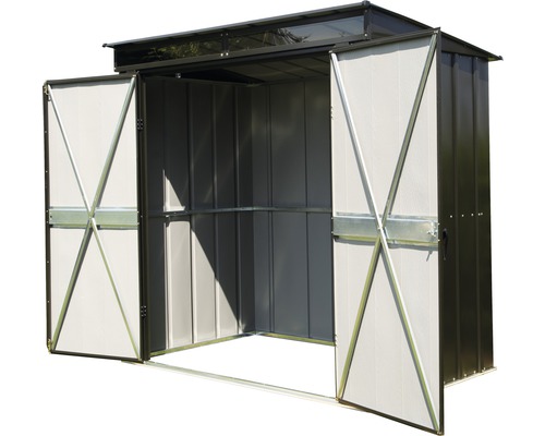 Metalen tuinkast met open deuren