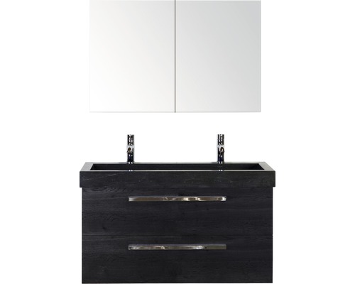 SANOX Badkamermeubelset Seville met spiegelkast en zwarte wastafel met twee kraangaten 101 cm black oak SANOX Badkamermeubelset Seville met spiegelkast en zwarte wastafel met twee kraangaten 101 cm black oak
