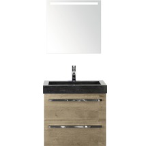 SANOX Badkamermeubelset Seville met LED lichtspiegel en zwarte wastafel 61 cm natuur eiken