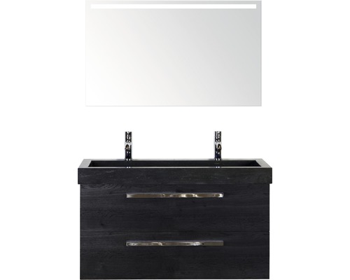 SANOX Badkamermeubelset met verlichte spiegel Seville 101x170x45,5 cm zwart eiken