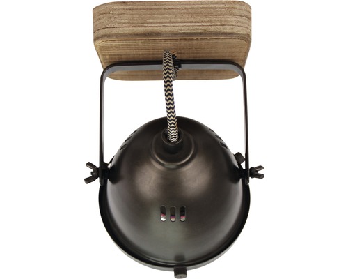 Plafondlamp met houten houder en metalen kap