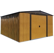 Metalen tuinhuis met schuifdeur en houtlook