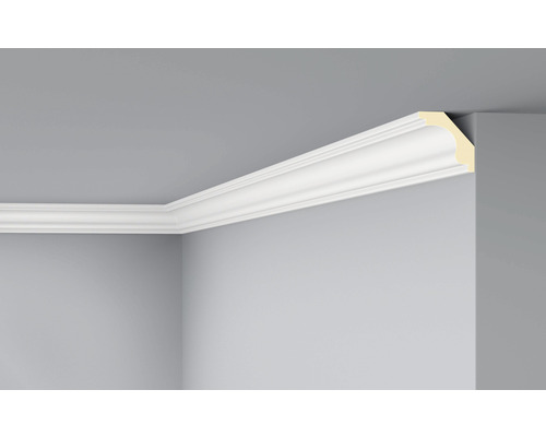 DECOFLAIR Sierlijst plafond F2 5,5x5,5x200 cm Kamerzicht met aangebracht sierlijst