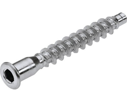 Een spaanplaatschroef met verzonken kop en binnenzeskantige opname.