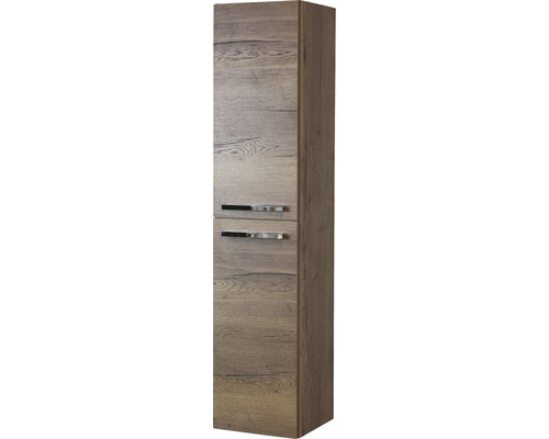 Houten hoge kast voor de badkamer met twee laden