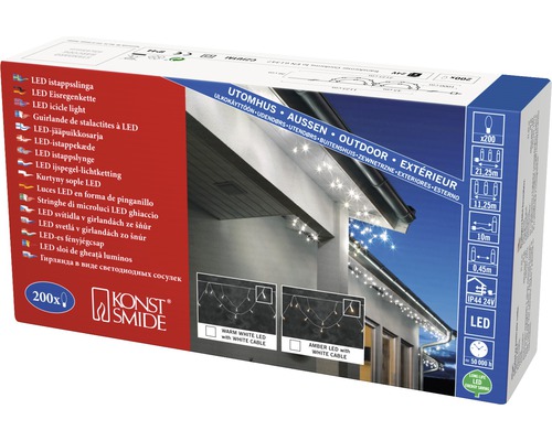 Verpakking van een LED ijspegelverlichting voor buiten met 200 lampen, 21,25 meter lang van Konstsmide