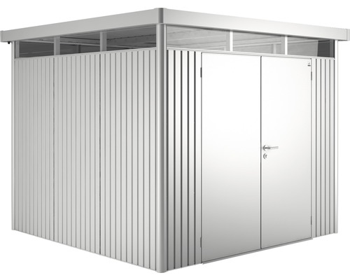 BIOHORT Berging HighLine H4 incl. dubbele deur zilver metallic 275x275 cm Metalen tuinhuis met dubbele deur