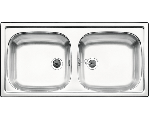 Roestvrijstalen spoelbak met twee bakken en stoppen