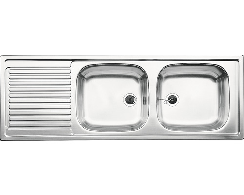 Roestvrijstalen spoelbak met twee kommen en afdruiprek