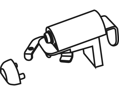 Schematische weergave van een rolhouder voor toiletpapier met verwijderde dop