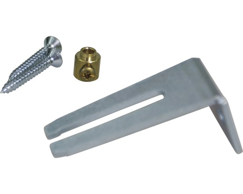 Bevestigingsmateriaal voor sanitairinstallaties, bestaande uit schroeven, plug en hoek