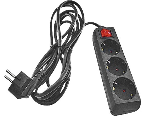Verlengsnoer met drie stopcontacten en schakelaar