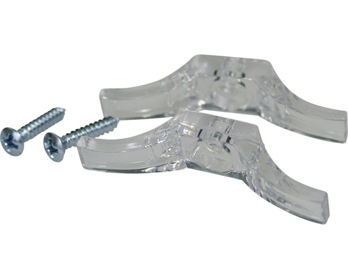 Twee transparante kunststof beugels met bijpassende schroeven