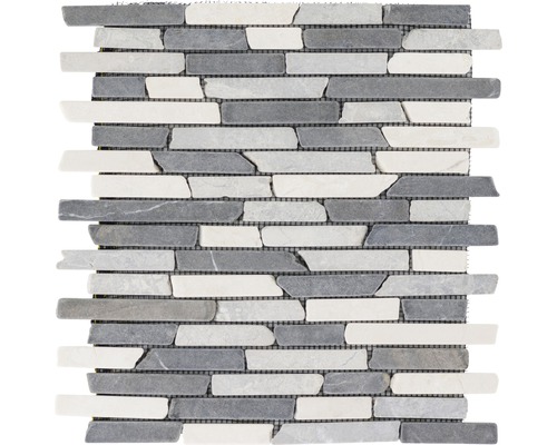Mozaïektegel natuursteen Slim Brick wit/grijs 30x30 cm