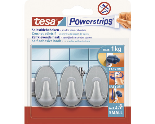 TESA Powerstrips zelfklevende haak small ovaal chroom mat 3 stuks