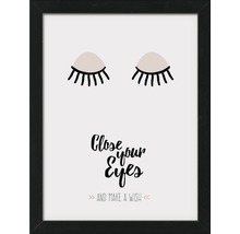 Decoratieve ingelijste poster met ogen en de tekst Sluit je ogen en doe een wens