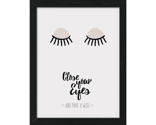 Decoratieve ingelijste poster met ogen en de tekst Sluit je ogen en doe een wens