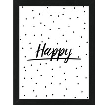 Ingelijste poster met de tekst Happy en stippen