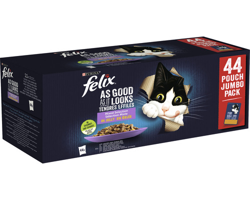 Felix ''Zo goed als het eruit ziet'' kattenvoeding, 44 stuks Jumbo Pack