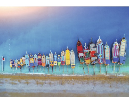 Fotobehang papier Strand met boten 254x184 cm
