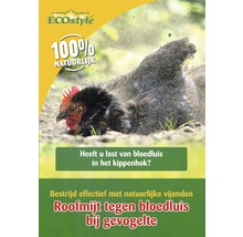 Productafbeelding van een kip met de vermelding: 100 procent natuurlijk voor de bestrijding van bloedluis bij gevogelte.