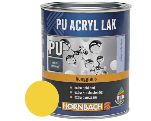 HORNBACH PU Acryl lak hoogglans koolraapgeel 750 ml PU Acryl lak blik met kleurvoorbeeld geel