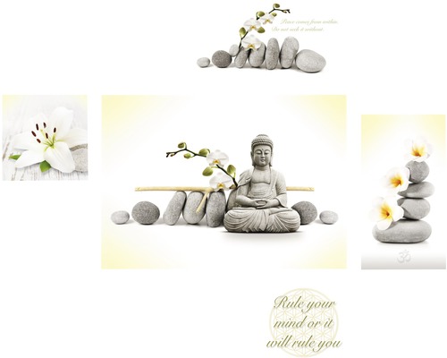 PURE LIVING Schilderij canvas Grey Buddha 120x100 cm set van 5