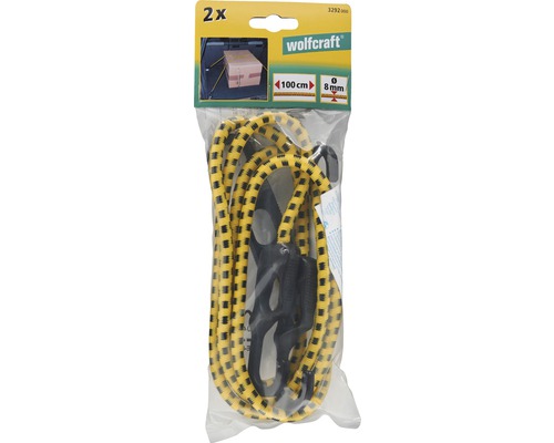 Twee bagagespanners van Wolfcraft, elk 100 cm lang en 8 mm dik, met haken