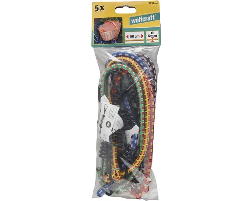 Wolfcraft bagagespanner set van 5 stuks, elk 50 cm lang en 6 mm doorsnede