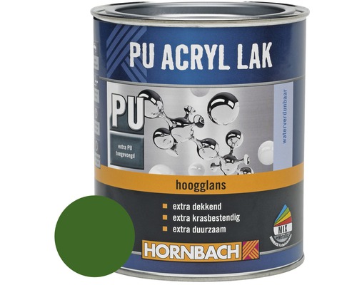 HORNBACH PU Acryl lak hoogglans bladgroen 750 ml PU acryllak blik met kleurvlek en Hornbach logo