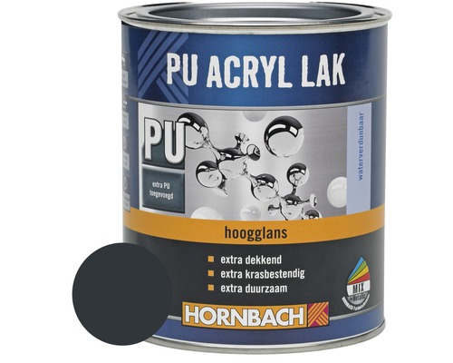 HORNBACH PU Acryl lak hoogglans antracietgrijs 750 ml PU-acryllak blik met kleurvoorbeeld en Hornbach logo