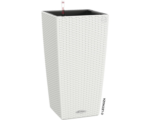 LECHUZA All-in-One Set Plantenbak Cottage Cubico Kunststof wit 30x30x56 cm Vierkante plantenbak met irrigatiesysteem