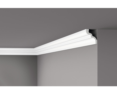 DECOFLAIR Sierlijst plafond C 6,6x8,3x200 cm Hoekaanzicht van een sierlijst aan het plafond